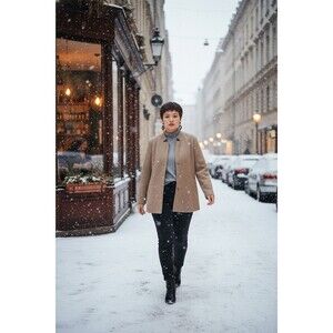 Fashion Collection Blazer Womens 2XL Tan Cream Herringbone Lined Pockets